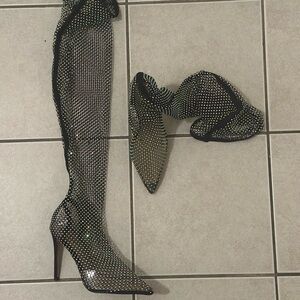 Sparkling Rhinestone Thigh-High Boots